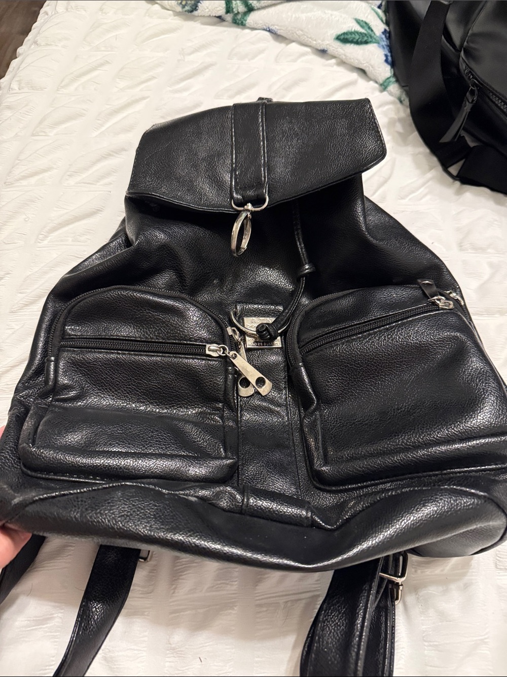 Classic Black Leather Backpack